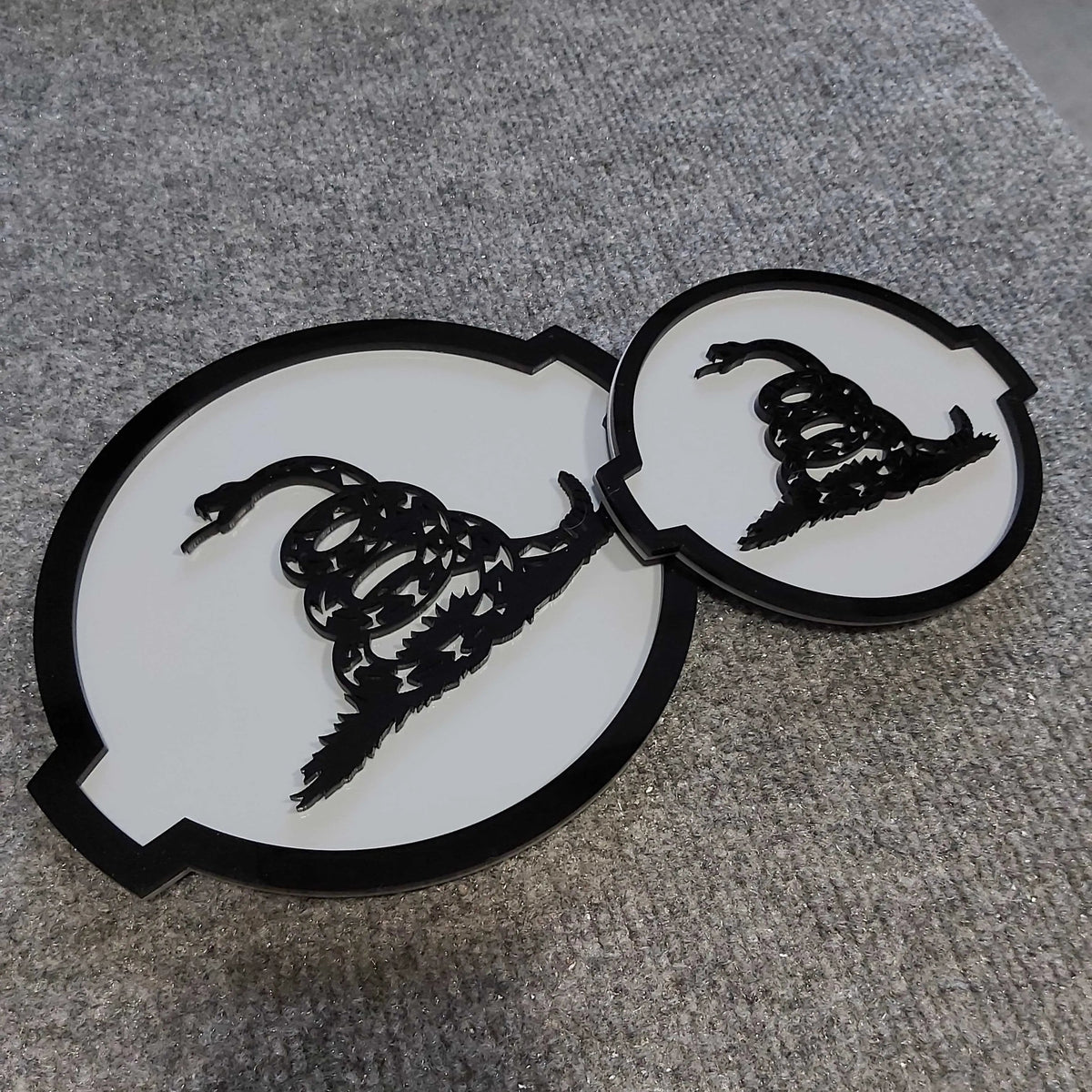 Don't Tread On Me Snake Badge- Fits 2016-2024 Nissan® Titan® Grille and Tailgate - Black on Gray