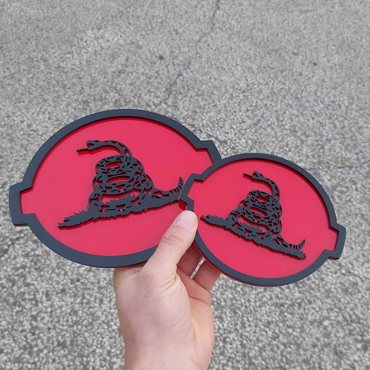 Don't Tread On Me Snake Badge- Fits 2016-2024 Nissan® Titan® Grille and Tailgate - Black on Red