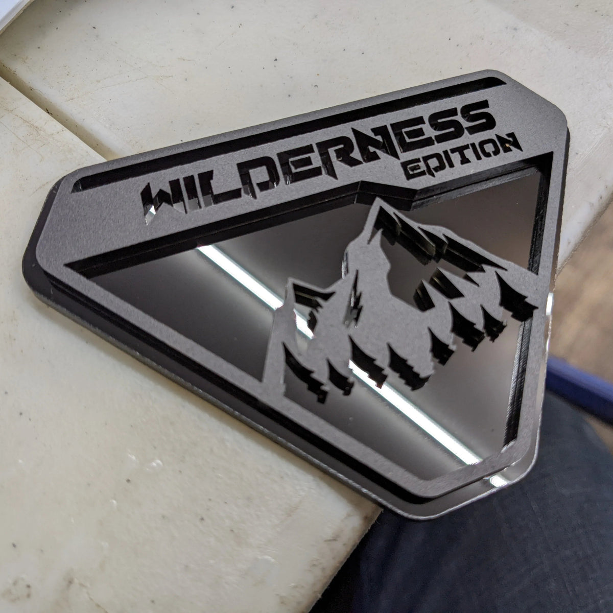 Fender Badge Pair - Custom Text Mountains - Fits 2021+ Bronco® Badlands® - Matte Black on Black