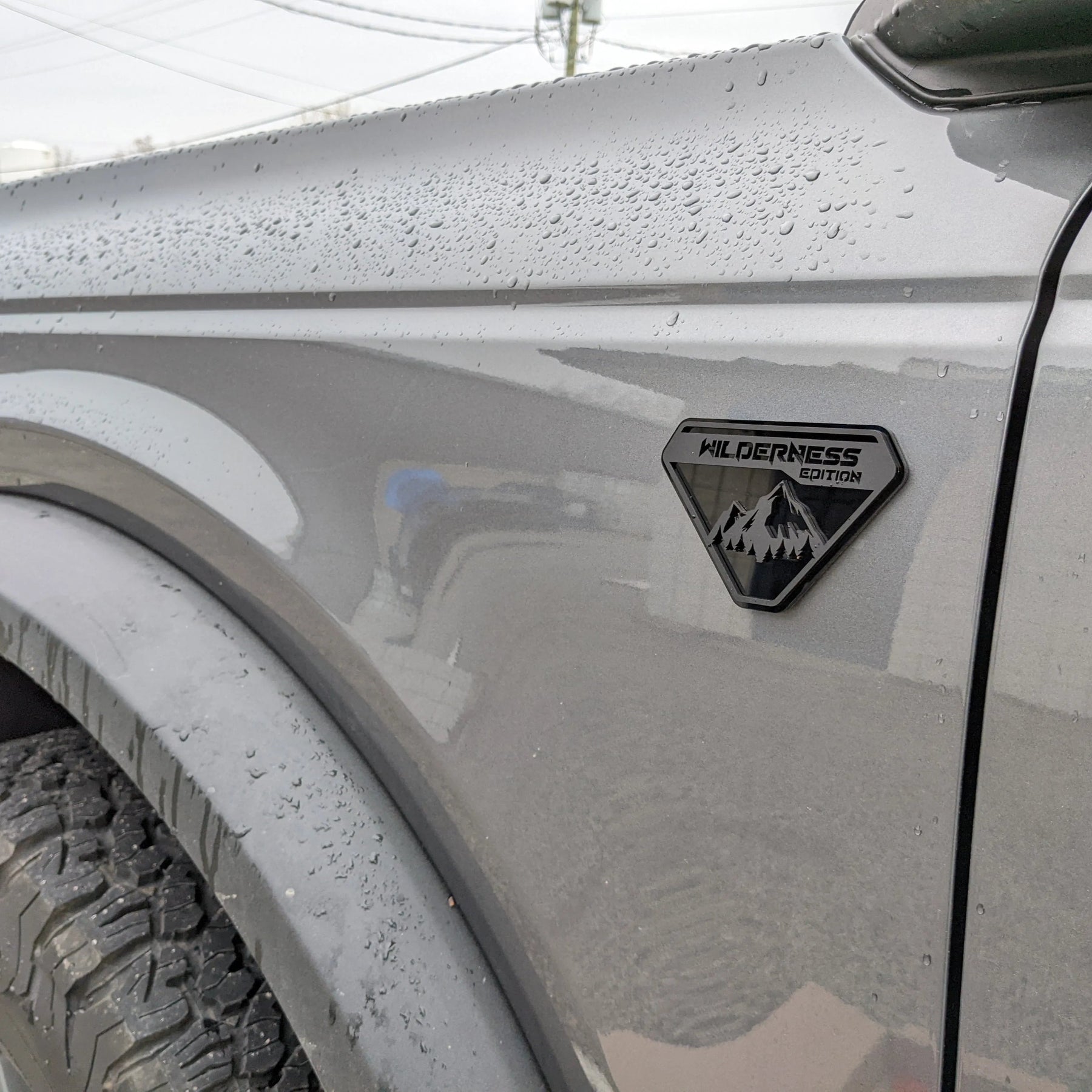 Fender Badge Pair - Custom Text Mountains - Fits 2021+ Bronco® Badlands® - Matte Black on Black