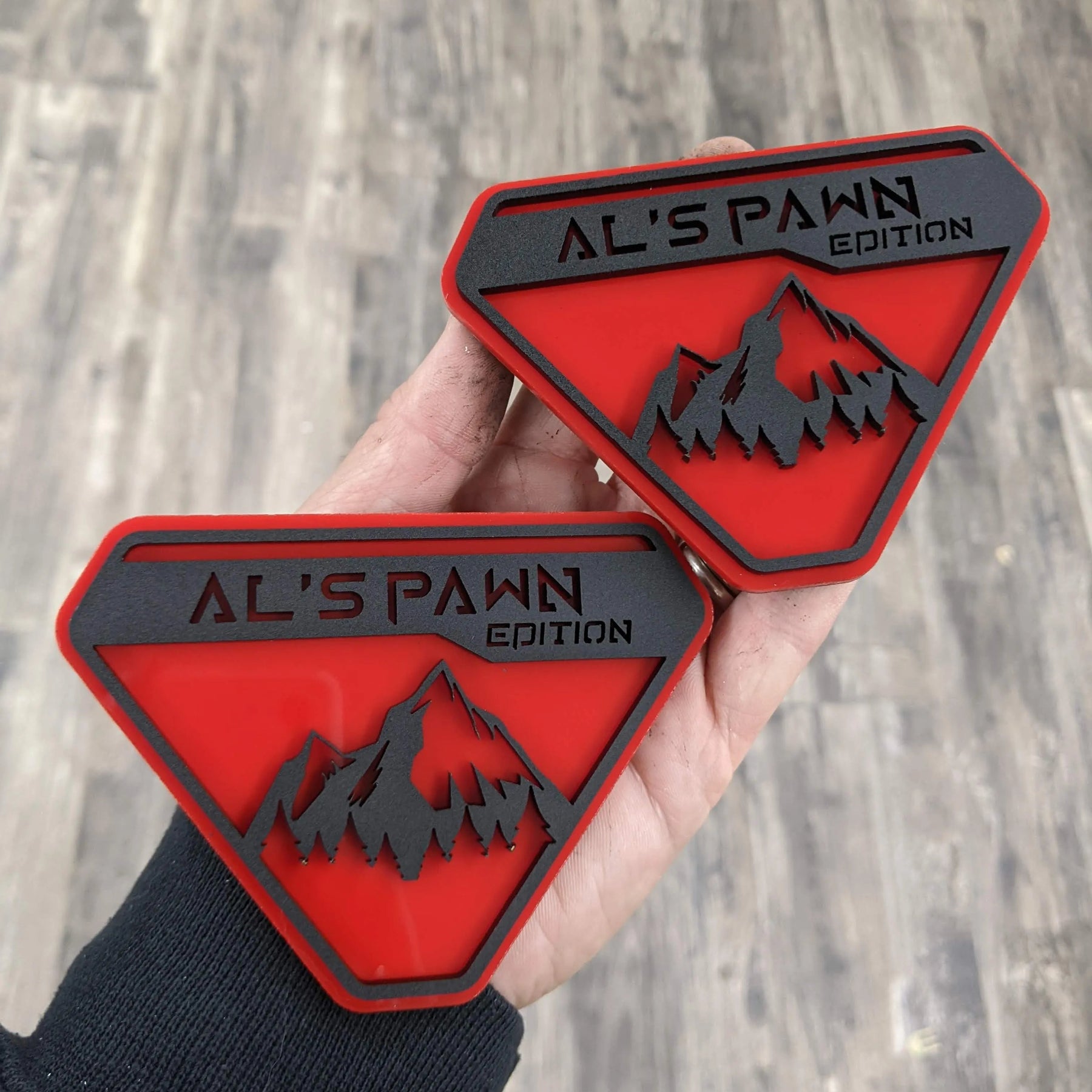Fender Badge Pair - Custom Text Mountains - Fits 2021+ Bronco® Badlands® - Matte Black on Black