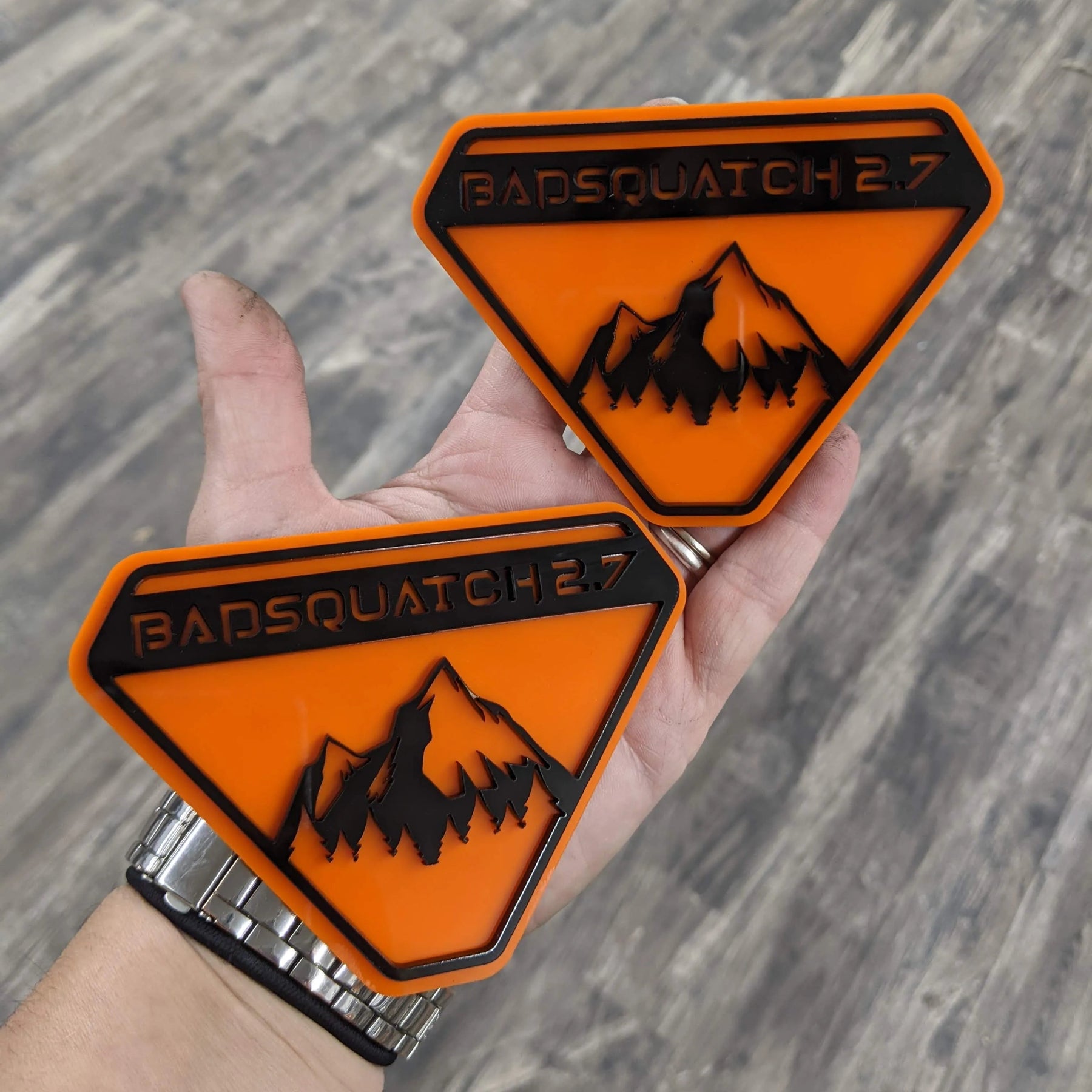 Fender Badge Pair - Custom Text Mountains - Fits 2021+ Bronco® Badlands® - Matte Black on Black