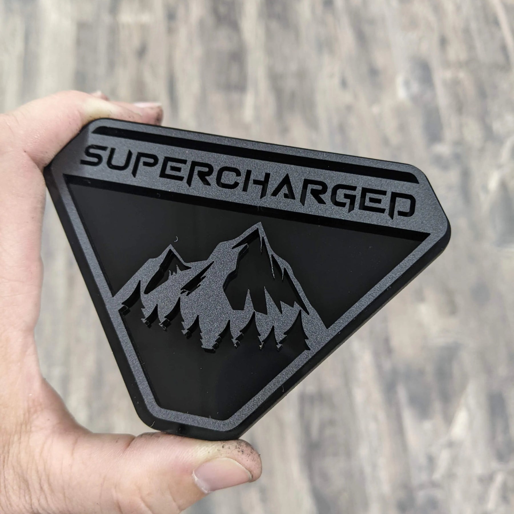 Fender Badge Pair - Custom Text Mountains - Fits 2021+ Bronco® Badlands® - Matte Black on Black
