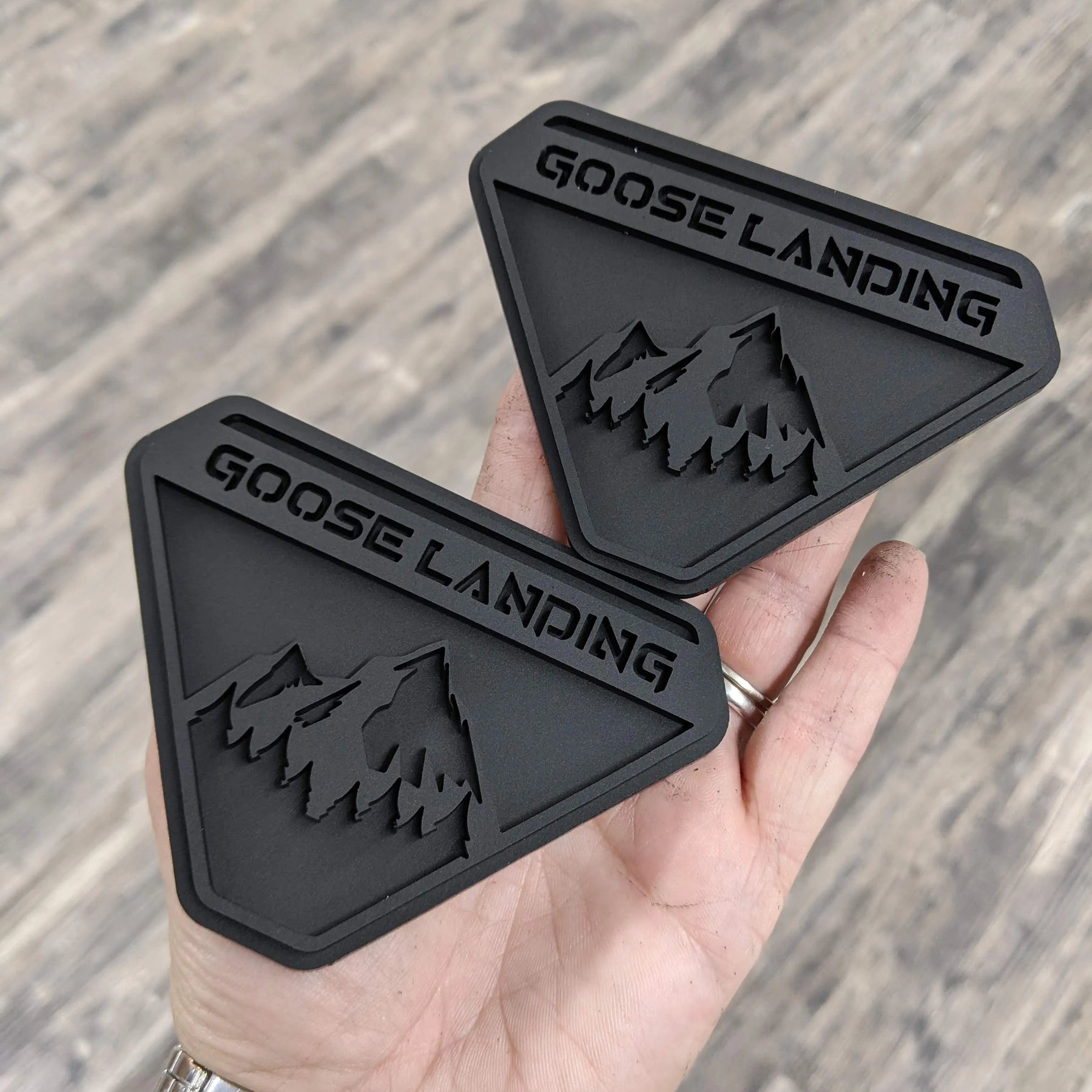 Fender Badge Pair - Custom Text Mountains - Fits 2021+ Bronco® Badlands® - Matte Black on Black