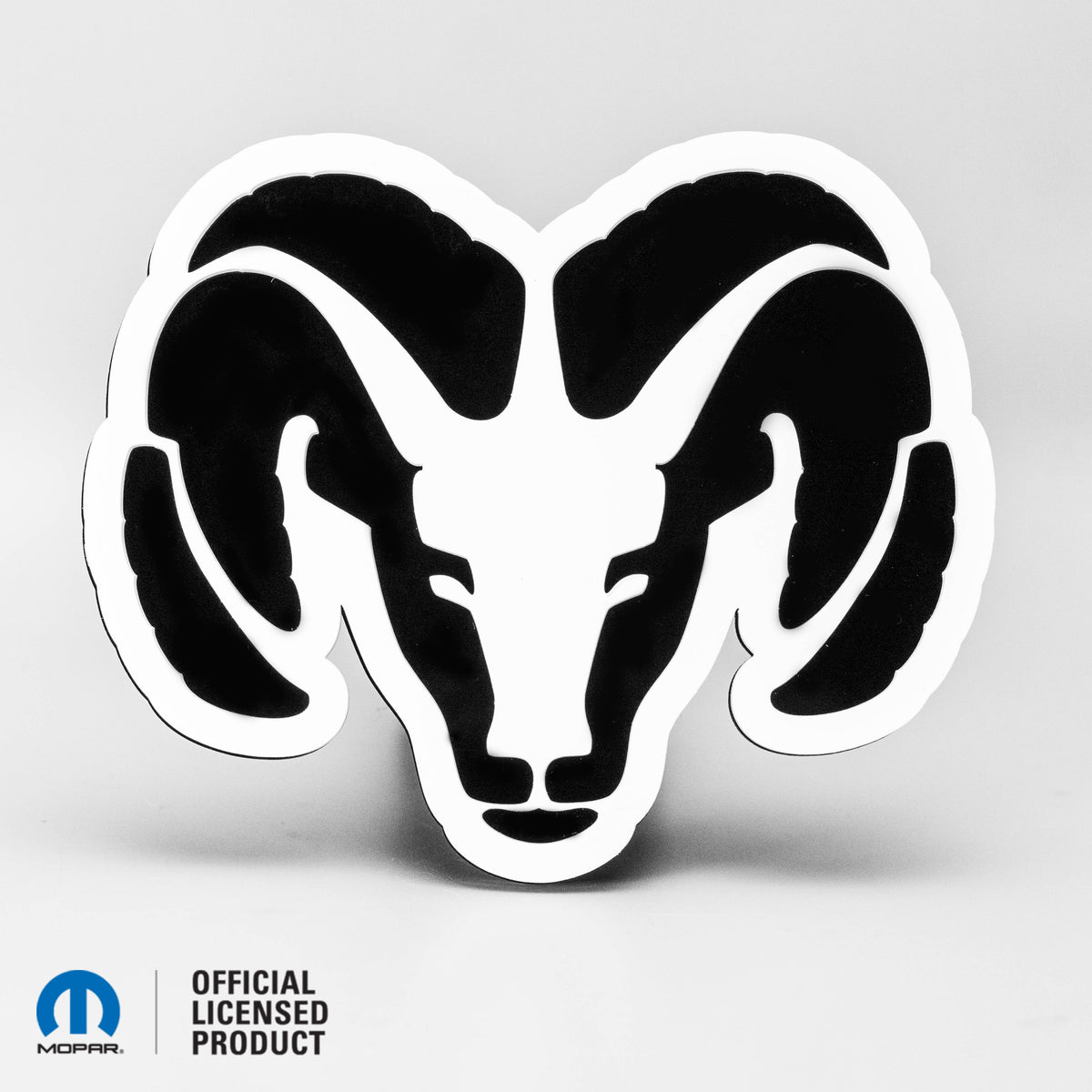 RAM® HEAD LOGO STYLE 2 - COUVERCLE D'ATTELAGE - Blanc sur brillant - Produit sous licence officielle