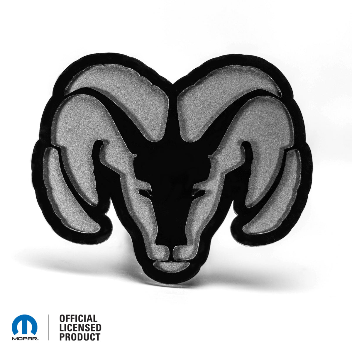 RAM® HEAD LOGO STYLE 2 - HITCH COVER - Brillant sur mat - Produit sous licence officielle