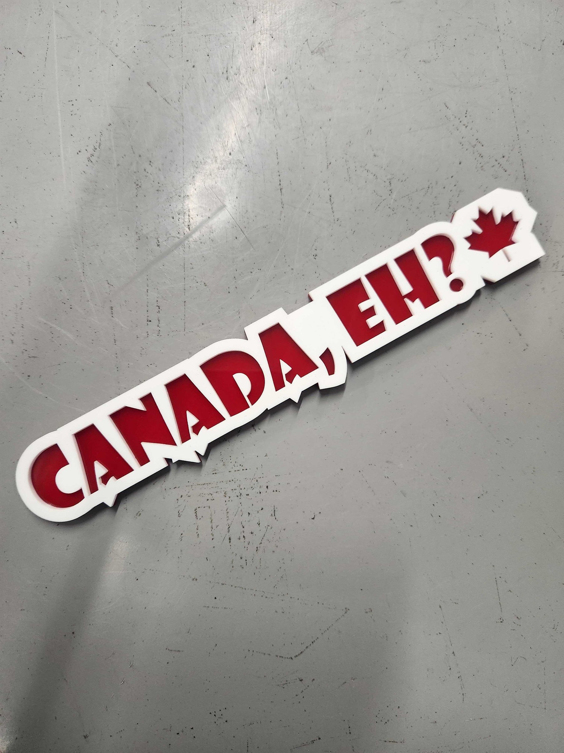 CANADA, EH - RED AND WHITE TEXT BADGE