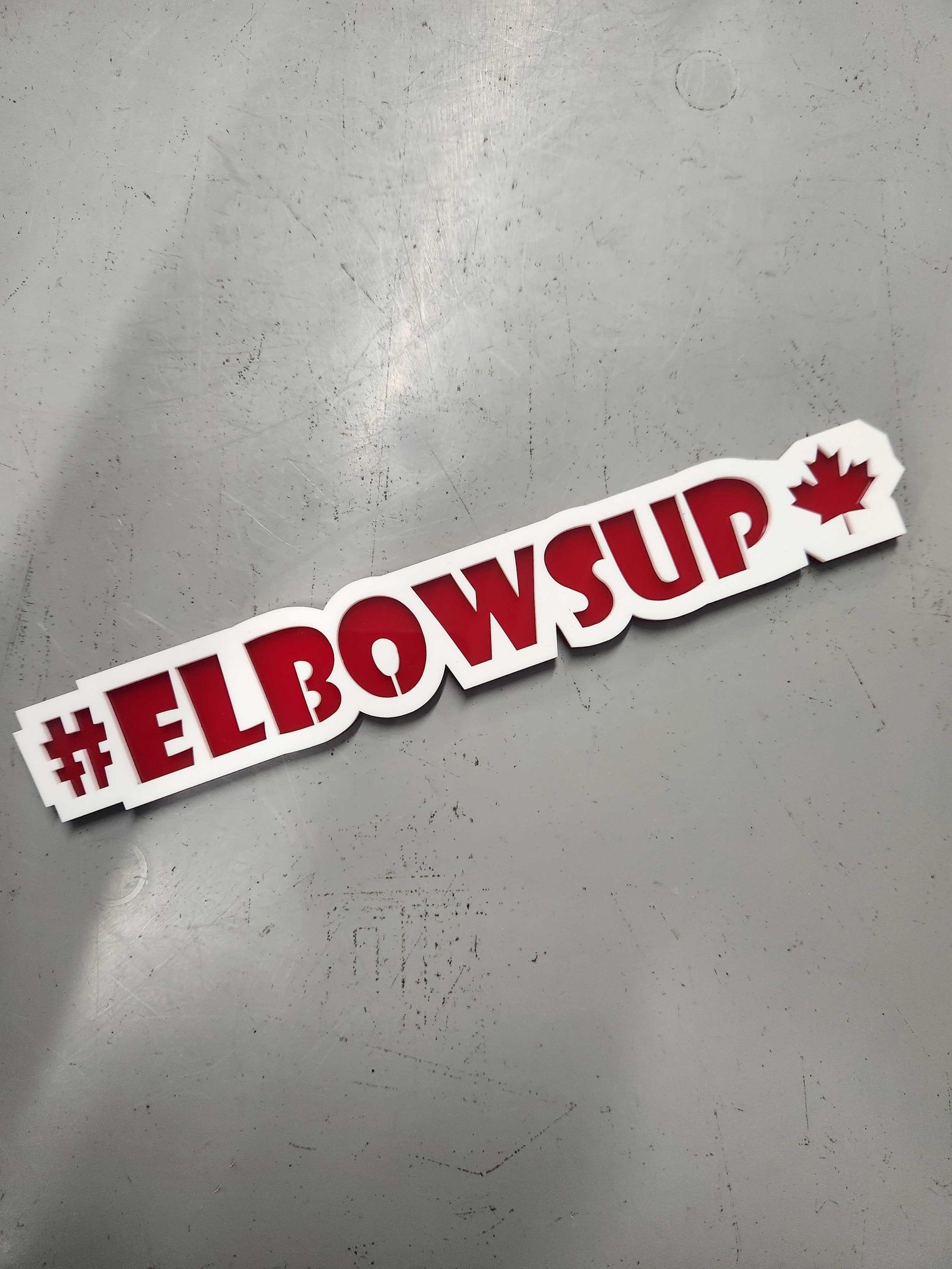 #ELBOWSUP TEXT BADGE - RED AND WHITE