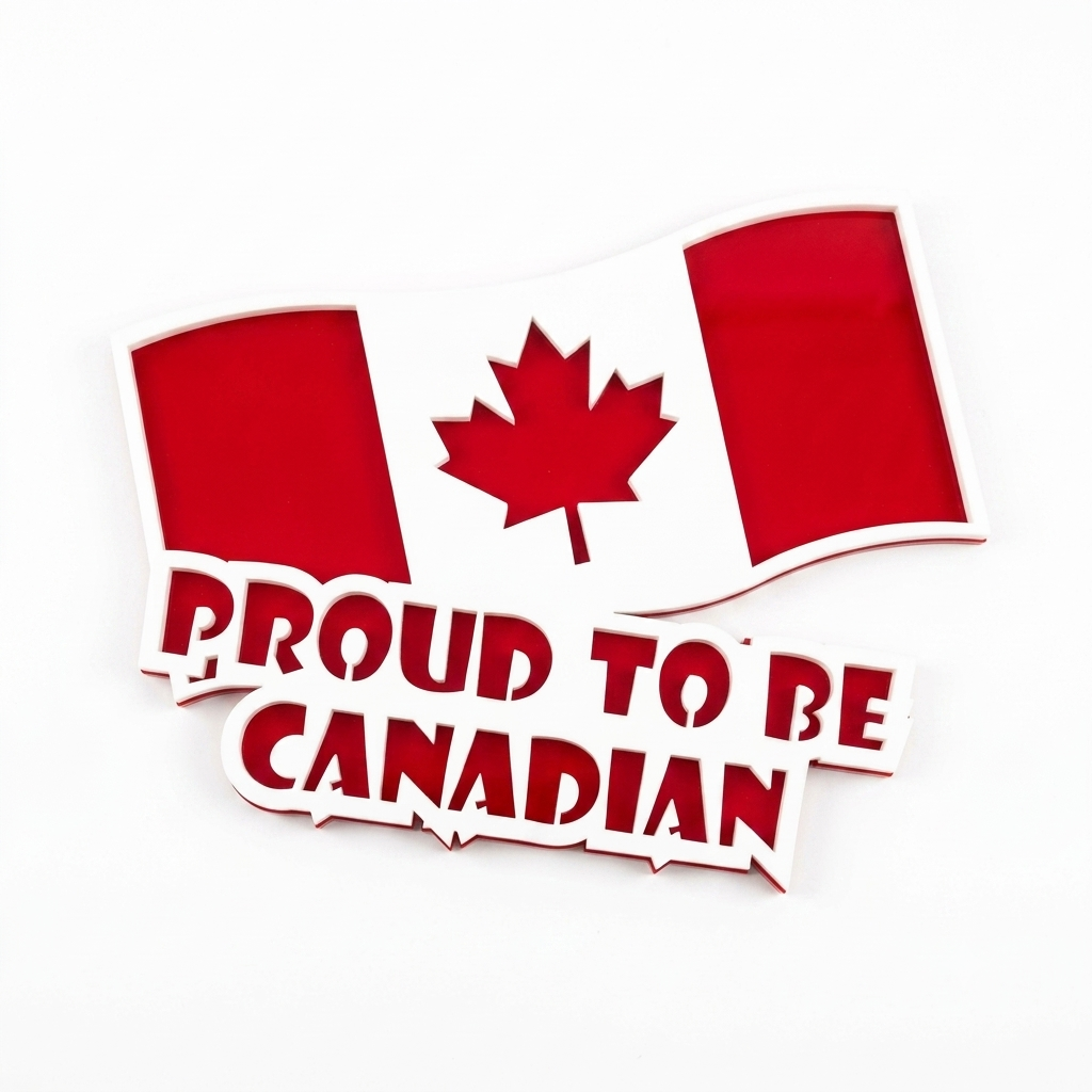 PROUD TO BE CANADIAN WITH FLAG - RED, AND WHITE