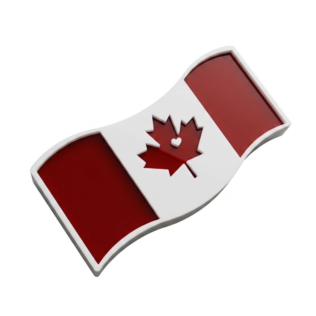 WAVING CANADIAN FLAG WITH HEART - RED, AND WHITE