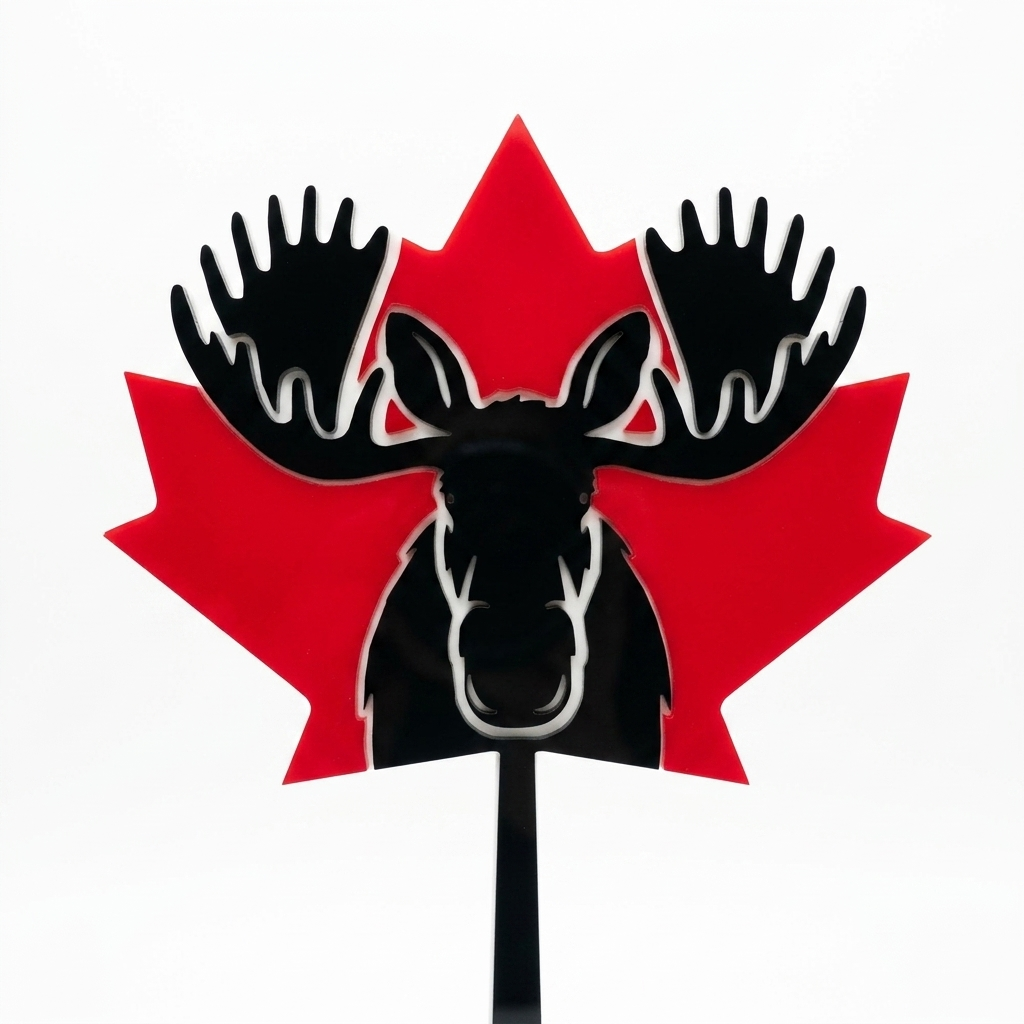 CANADIAN MOOSE WITH MAPLE LEAF - RED, WHITE AND BLACK