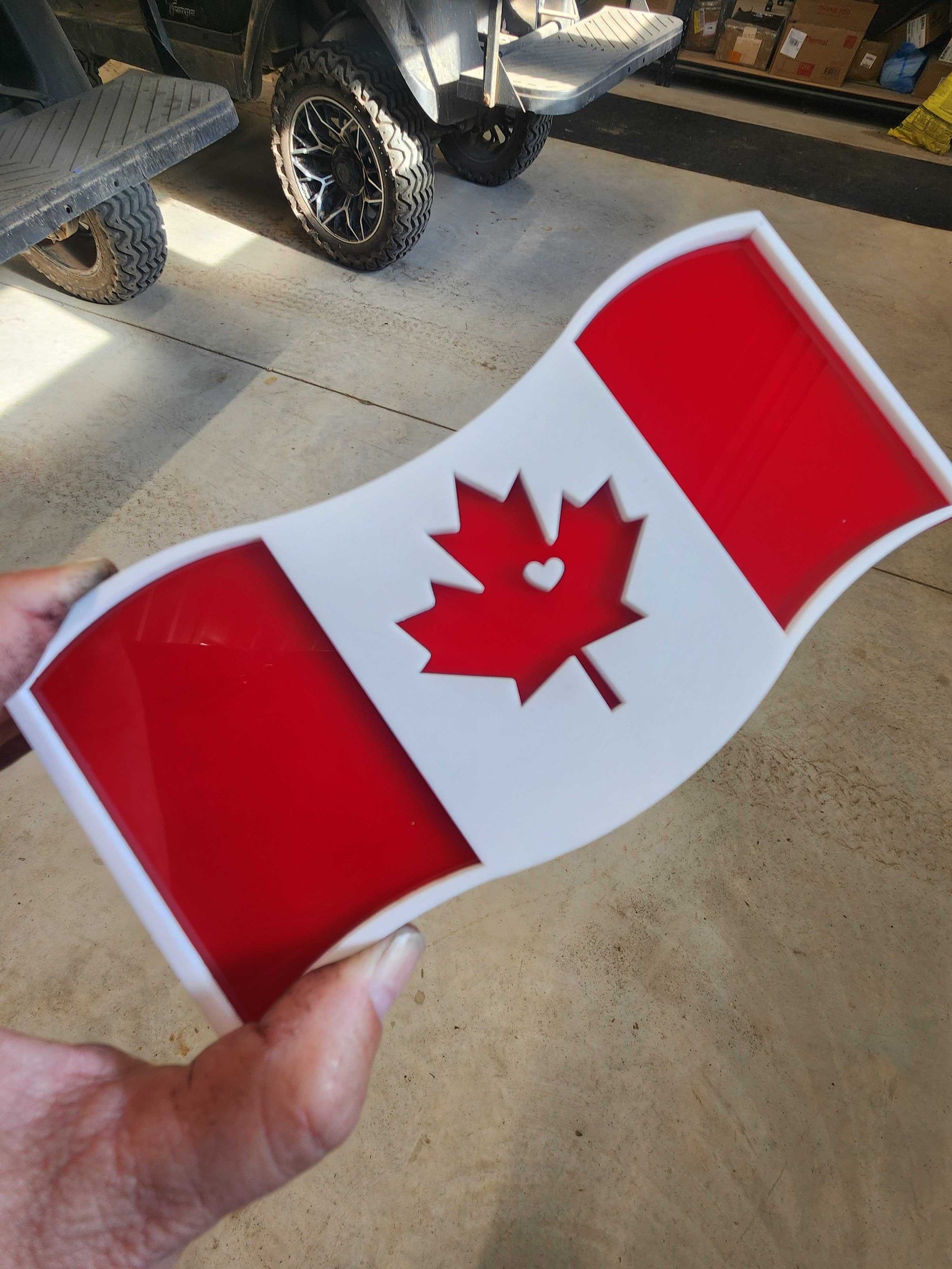 WAVING CANADIAN FLAG WITH HEART - RED, AND WHITE