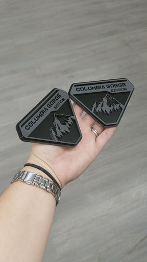 Fender Badge Pair - Custom Text Mountains - Fits 2021+ Bronco® Badlands® - Matte Black on Black