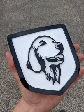 Golden Retriever Badge - Fits 2009-2018 Dodge® Ram® Tailgate - 1500, 2500, 3500 - Black on White