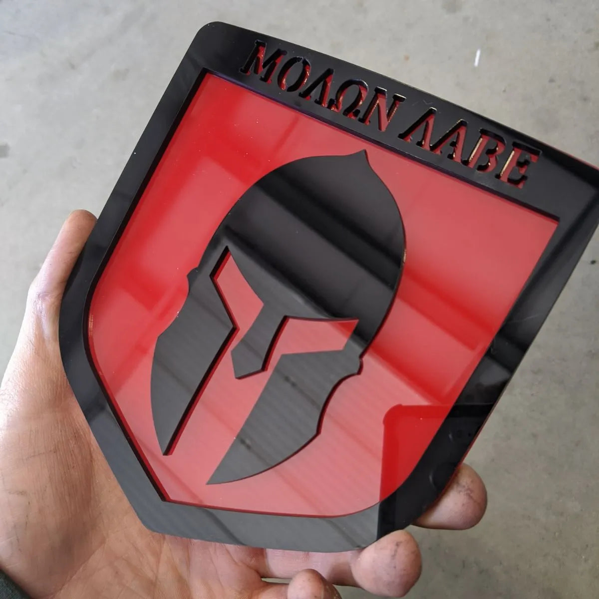 Molon Labe Badge - Fits 2009-2018 Dodge® Ram® Tailgate -1500, 2500, 3500 - Black on Red