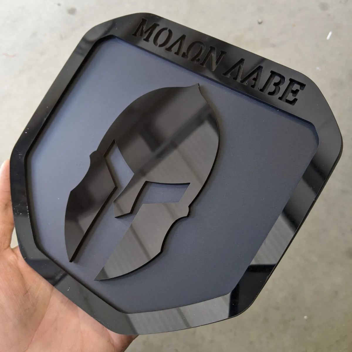 Molon Labe Badge - Fits 2019+ (5th Gen) Dodge® Ram® Tailgate -1500, 2500, 3500 - Black on Matte Black