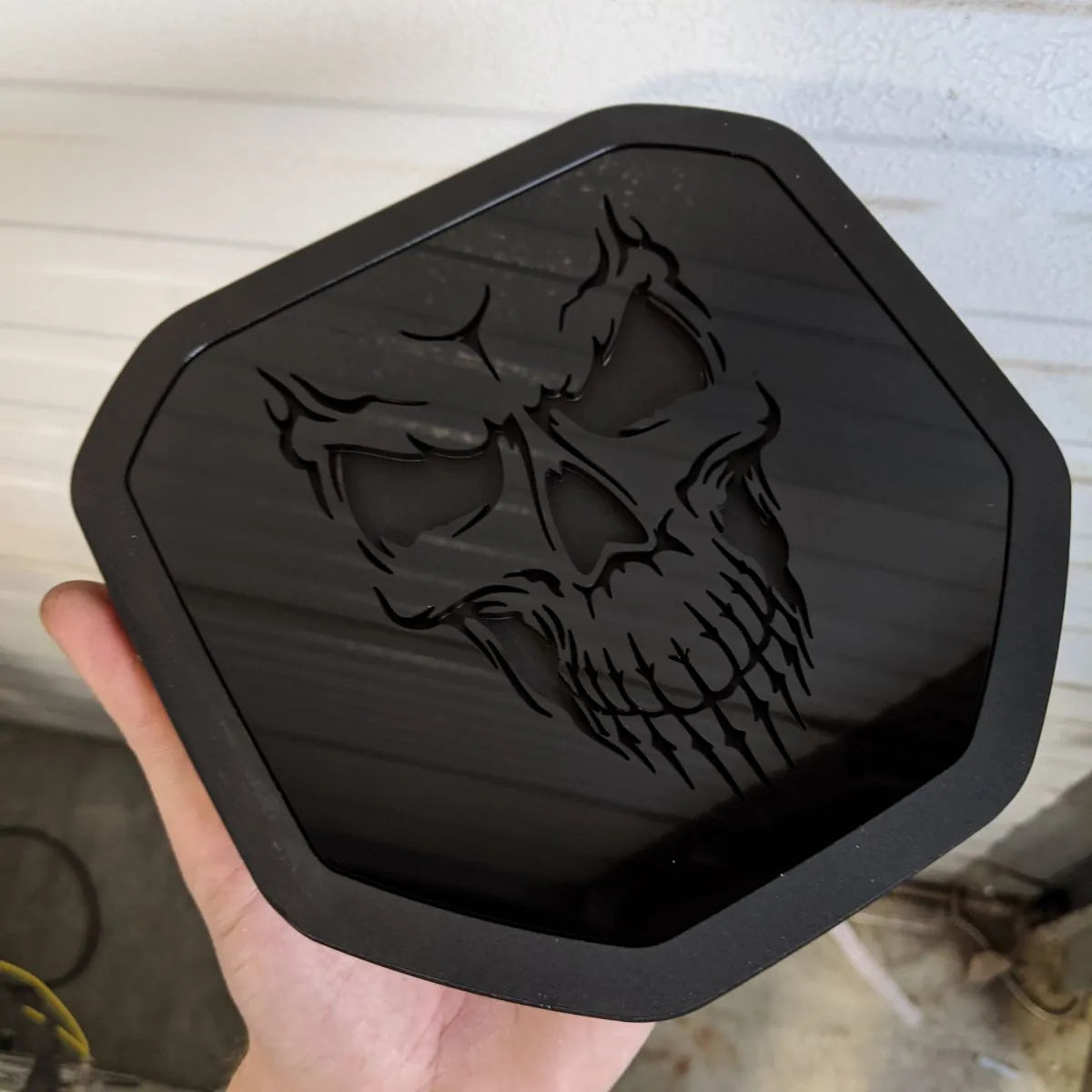 Skull Badge - Fits 2019+ (5th Gen) Dodge® Ram® Tailgate -1500, 2500, 3500 - Gloss Black and Matte Black Outline