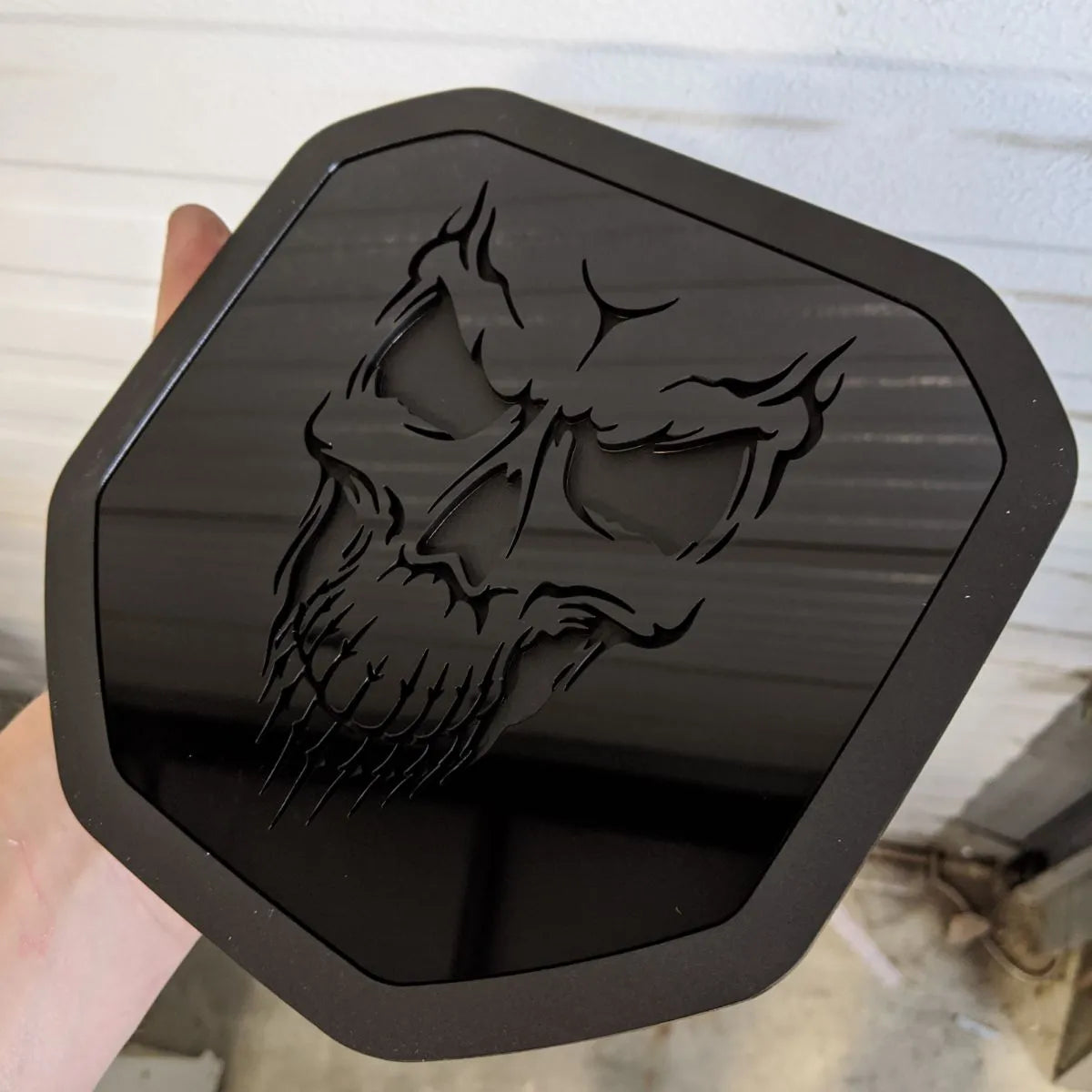 Skull Badge - Fits 2019+ (5th Gen) Dodge® Ram® Tailgate -1500, 2500, 3500 - Gloss Black and Matte Black Outline