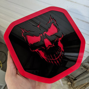 Skull Badge - Fits 2019+ (5th Gen) Dodge® Ram® Tailgate -1500, 2500, 3500 - Black and Red Outline