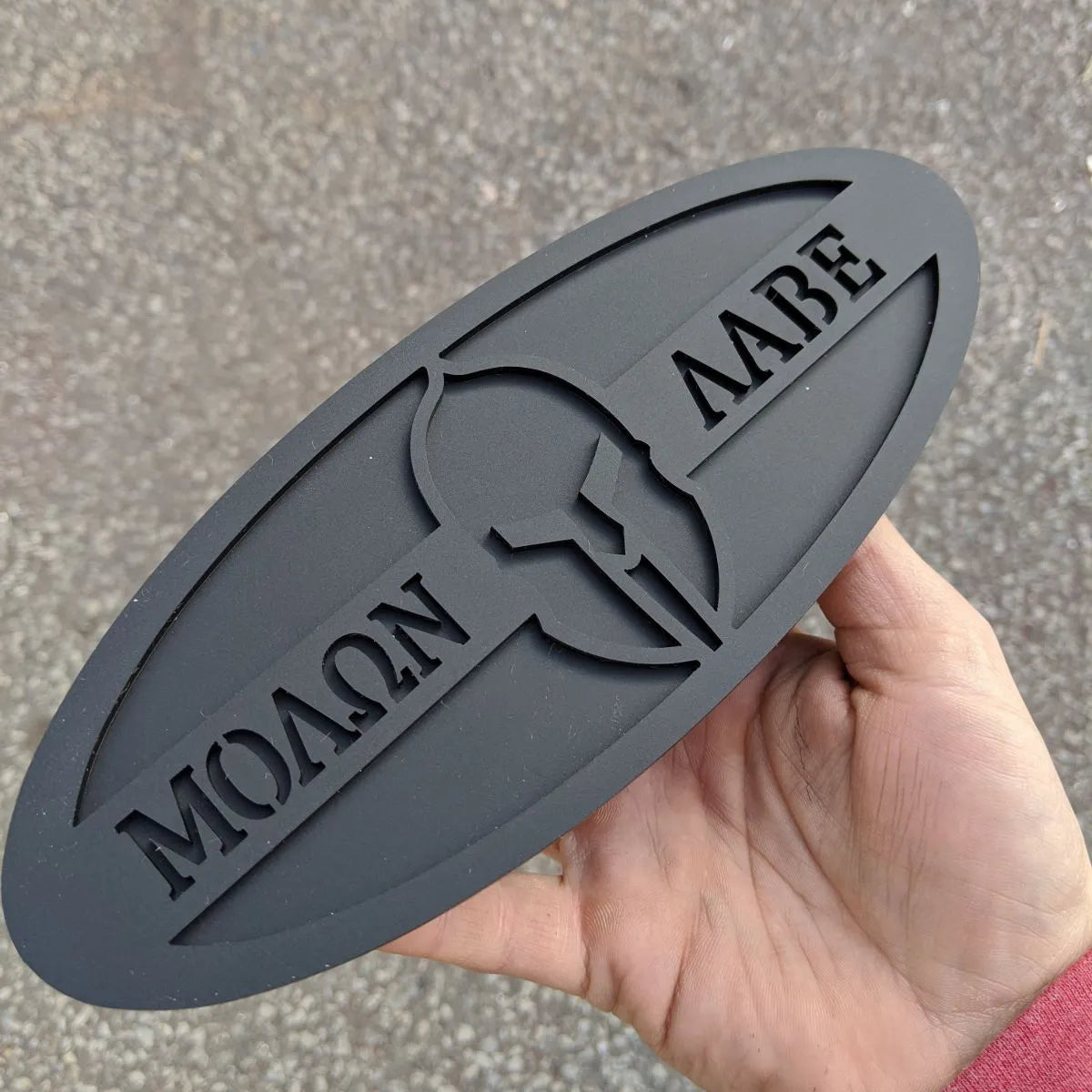 Badge ovale Molon Labe - 9 pouces - Noir mat sur noir mat (plusieurs véhicules)