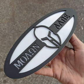 Molon Labe Oval Badge - 9 inch - Matte Black on White (Multiple Vehicles)