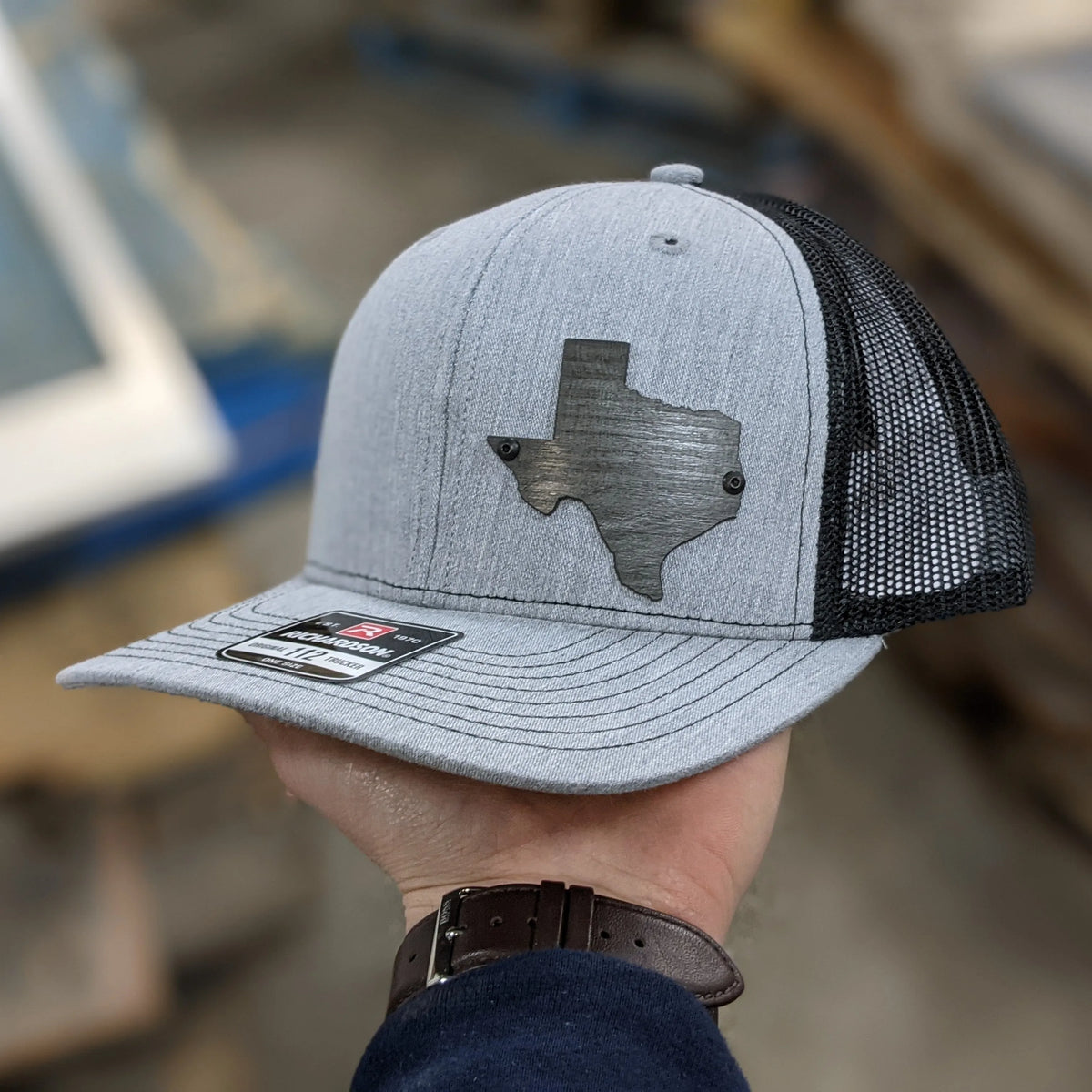 Texas Badge Hat - Charcoal Wood Grain