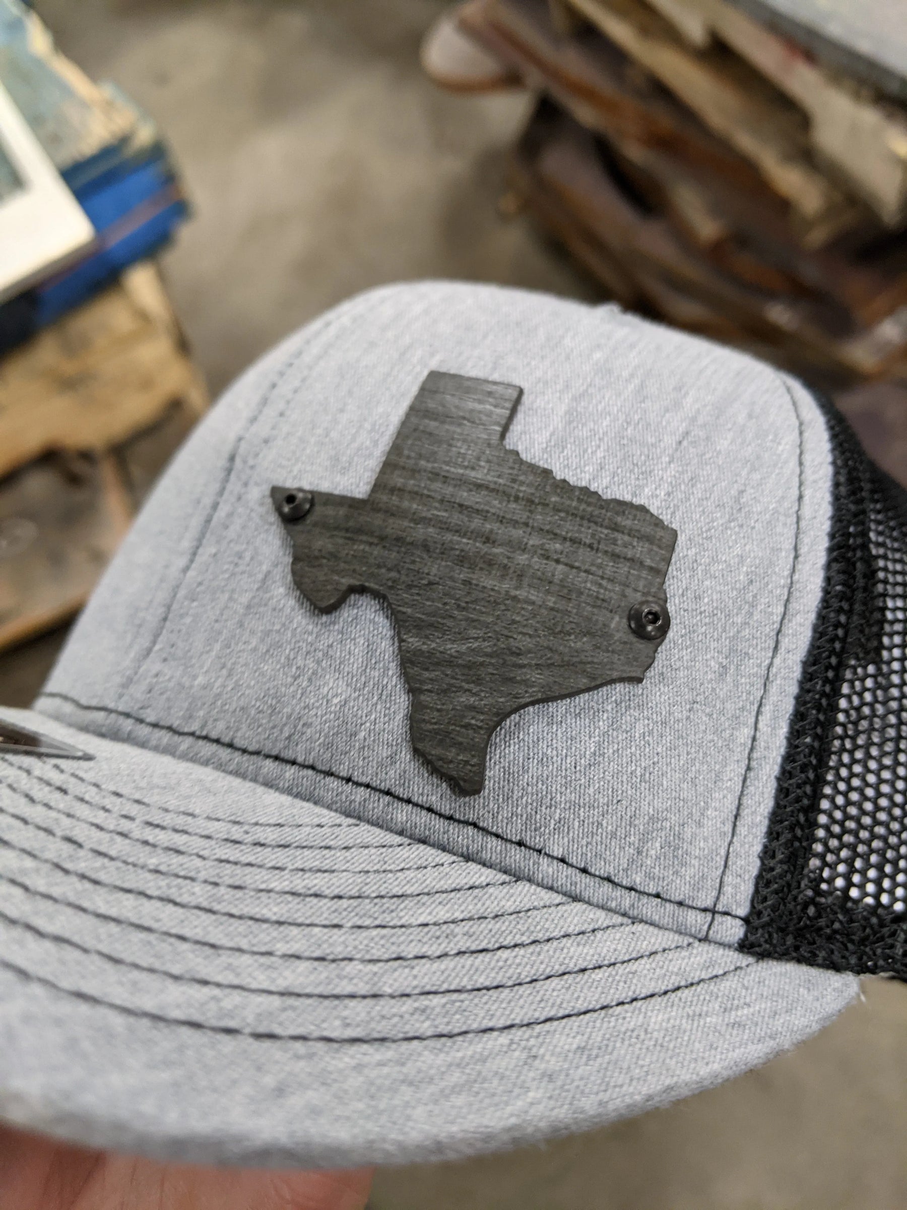 Texas Badge Hat - Charcoal Wood Grain