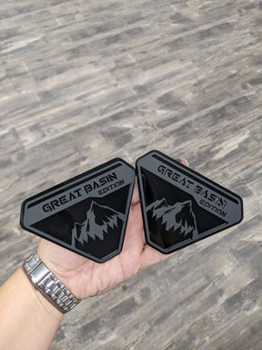 Fender Badge Pair - Custom Text Mountains - Fits 2021+ Bronco® Badlands® - Matte Black on Black