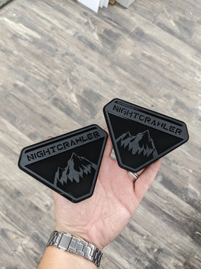 Fender Badge Pair - Custom Text Mountains - Fits 2021+ Bronco® Badlands® - Matte Black on Black