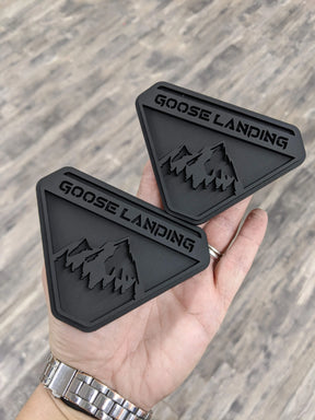 Fender Badge Pair - Custom Text Mountains - Fits 2021+ Bronco® Badlands® - Matte Black on Black