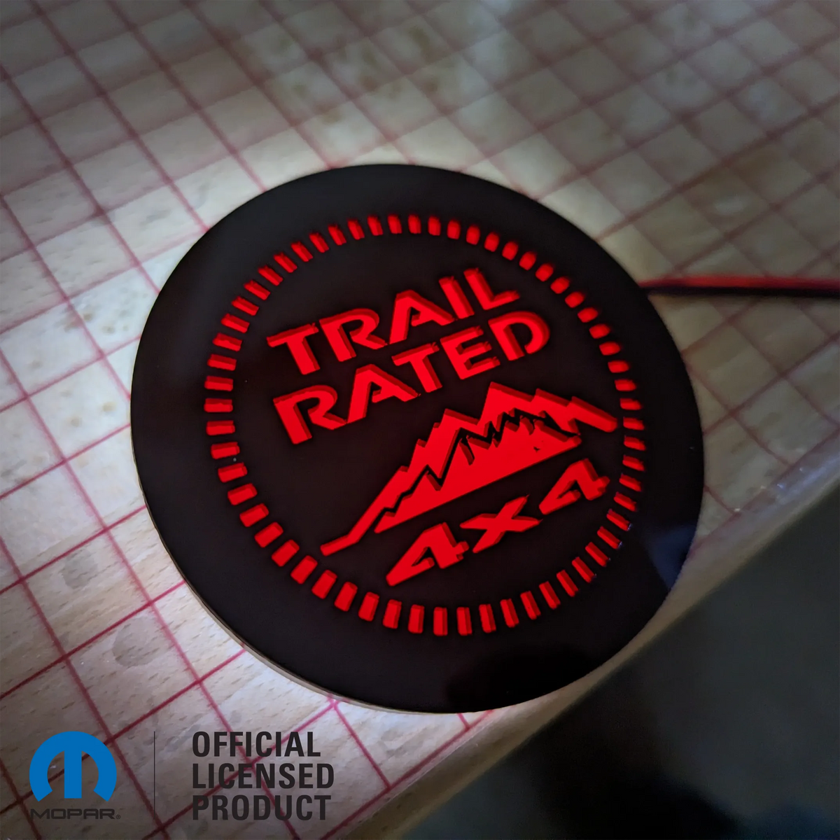 LED Jeep® Trail Rated 4x4 Badge - Officially Licensed Product - Black and Red